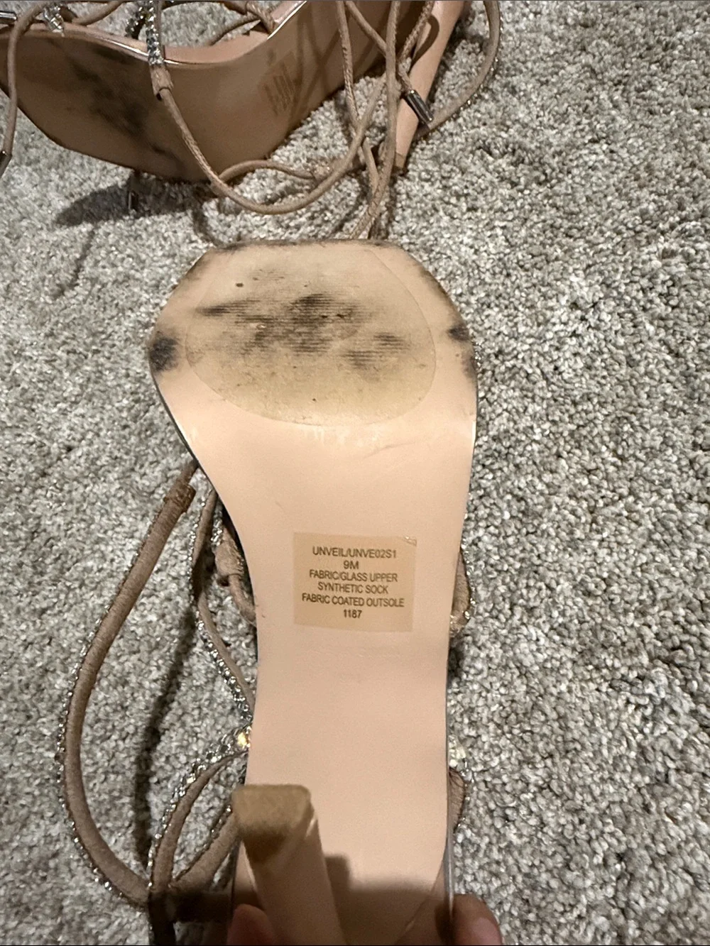 Steve Madden Beige Lace-Up Heels with Crystal Straps